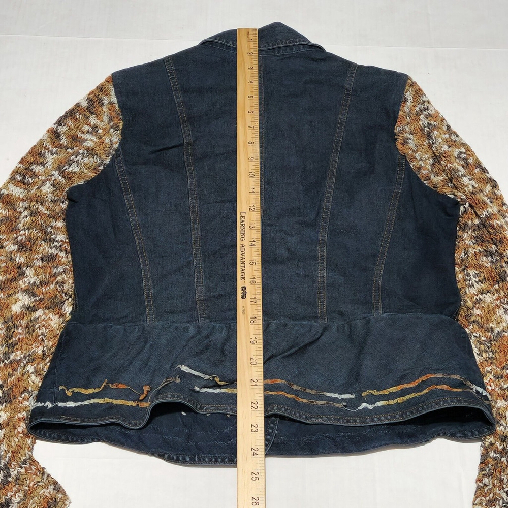 Denim Jacket Knit Long Sleeves Buttons Eclectic Bohemian Retro Thick Stitch L - Picture 11 of 12
